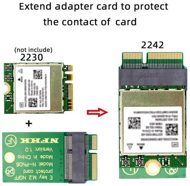 Alt view image 7 of 7 - JAENFONG M.2 22x30mm to 22x42mm NGFF E-Key A+E Key Wireless Card Upgrade Extension Protect Card Adapter