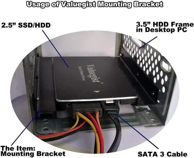 Alt view image 2 of 6 - JAENFONG 2.5" to 3.5" Internal SSD/HDD Mounting Kit, Metal Bracket Adapter with SATA 3.0 Cable