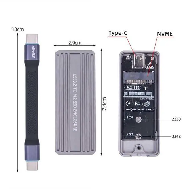 Alt view image 7 of 7 - JAENFONG  USB 3.2 to M.2 NVME/SATA SSD Enclosure Reader,USB 3.2 Gen 2x2 20Gbps 2230/2242mm Enclosure Adapter with RTL9220 chipset