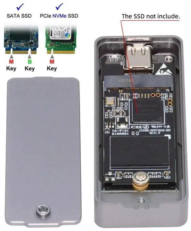 Alt view image 3 of 7 - JAENFONG  USB 3.2 to M.2 NVME/SATA SSD Enclosure Reader,USB 3.2 Gen 2x2 20Gbps 2230/2242mm Enclosure Adapter with RTL9220 chipset