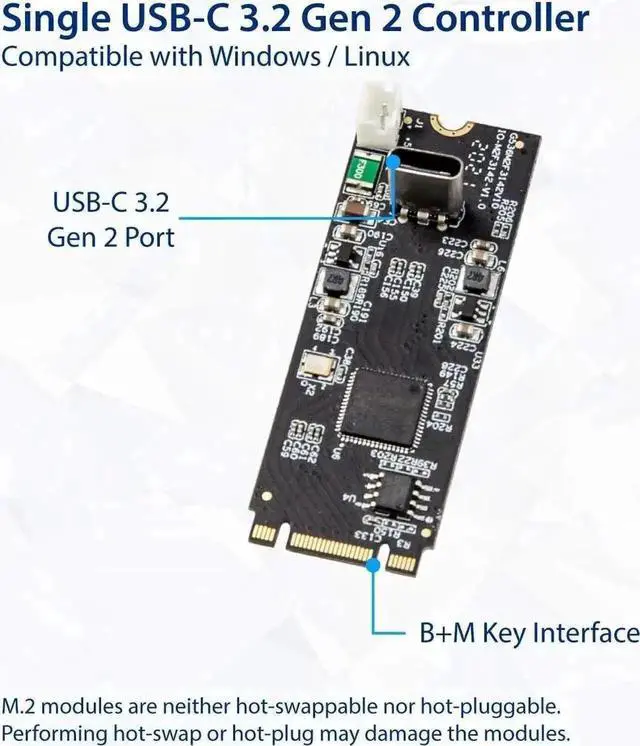 Alt view image 3 of 5 - JAENFONG USB 3.1 Gen 2 10 Gbps 1 Port Type-C M.2 22x60 B+M Key Expansion Card ASMedia ASM3124 SY-ADA20232