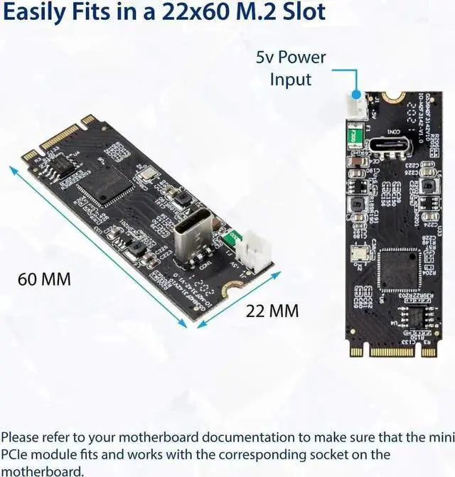 Alt view image 2 of 5 - JAENFONG USB 3.1 Gen 2 10 Gbps 1 Port Type-C M.2 22x60 B+M Key Expansion Card ASMedia ASM3124 SY-ADA20232