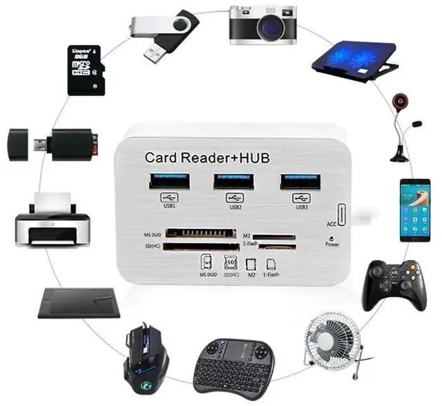 Alt view image 2 of 6 - 2 in 1 USB 3.0 HUB Card Reader Combo Micro SD TF Memory Card Reader USB Disk PC Mouse Adapter Phone Tablet Charging Extend Dock