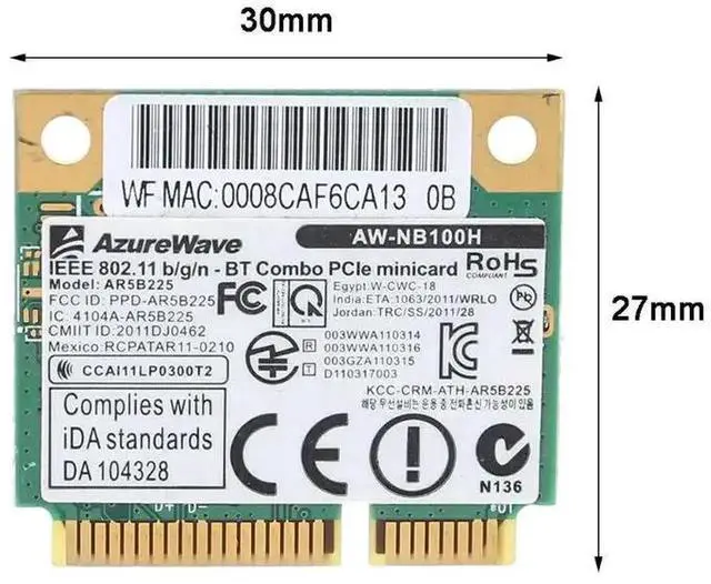 Alt view image 2 of 6 - AW-NB097H AW-NB100H AW-NB126H AR9485 AR3012 AR5B225 300Mbps Half Mini PCI-Express BT4.0 Wlan Wireless Wifi Card Adapter