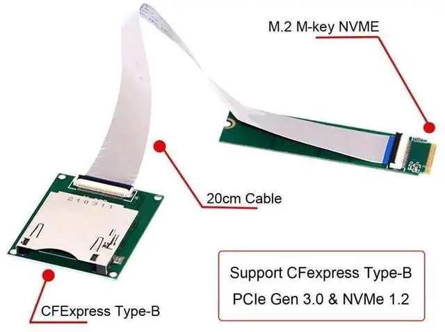 Alt view image 4 of 7 - JAENFONG  USB 3.1 Gen 2 10Gbps CF Express Type B Memory Card Reader to M.2 NVME PCB Converter Adapter with 20cm Flat Cable