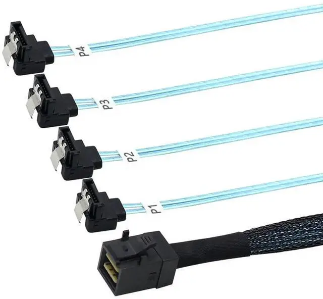 Main image of JAENFONG HD Mini SAS (SFF-8643 Host) - 4X SATA 90 Degree (Target) Cable, SFF-8643 to 4X SATA Cable, SFF-8643 for Controller, 4 Sata Connect to Hard Drive 1M , 3.3feet