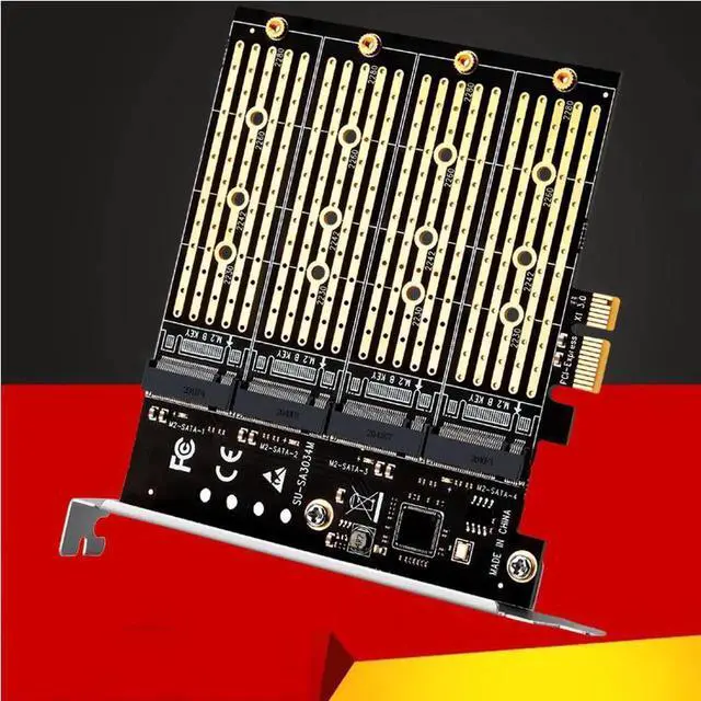 Alt view image 3 of 5 - JAENFONG  Chi a Mining PCIE to M2 Adapter PCI Express X1 3.0 4 Port B Key M.2 NGFF SATA SSD Adapter PCI-E M.2 Adapter Expansion Card Riser