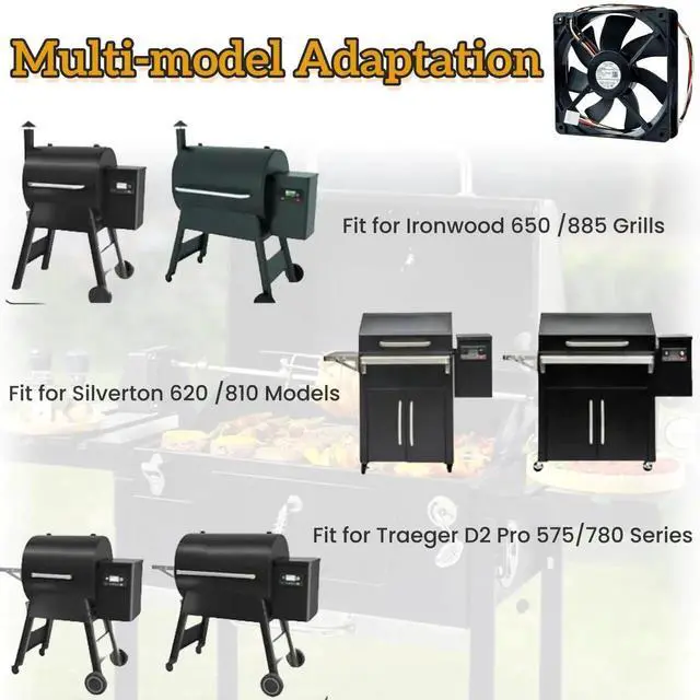 Alt view image 5 of 7 - JAENFONG  11925SA-12R-BU KIT0411 Pellet Grill Induction Fan Motor, 12V DC, 0.86A, 5.51 Inches, Compatible with Traeger D2 Pro 575 780, Ironwood 650 885, Silverton 620 810 Grills, Easy to Install