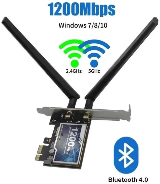 Alt view image 5 of 6 - WiFi 5 PCI-E Adapter AC1200 Wireless Network Card 2.4G/5GHz 802.11AC For Bluetooth 4.2 Desktop Windows 7/8/10/11