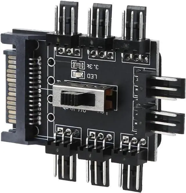 Alt view image 3 of 4 - JAENFONG PC Fan Speed Controller - 8 Way Cooling Fan Hub w/ 7/12V Voltage Switch - 1 to 8 Multi Way Splitter for 3-Pin / 4 Pin Case Fan - PCB Adapter - Power by SATA