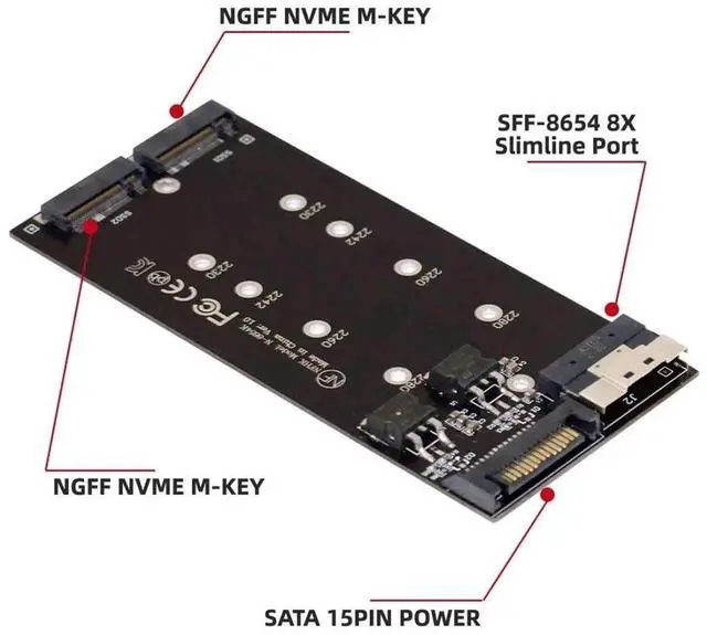 Alt view image 5 of 7 - JAENFONG Dual 2X M.2 NVME AHCI to Slimline SFF-8654 8X PCIE Express 3.0 4.0 Raid Card VROC Raid0 Hyper Adapter