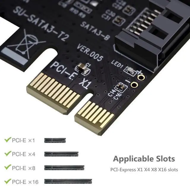 Alt view image 5 of 7 - JAENFONG MHQJRH PCI Express 3.0 (2-Port) Controller Card, PCIe to SATA III 6Gb/s Converter, Supports SSD and HDD, Includes Bracket and 2 SATA Cables