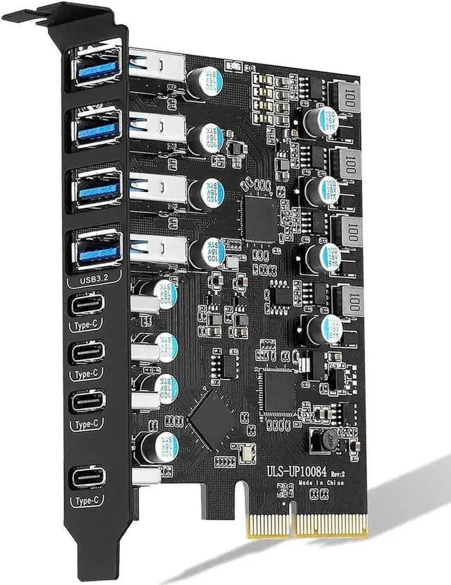Main image of JAENFONG  8-Ports Superspeed 10Gbps USB 3.2 Gen2 PCI Express Expansion Card for Windows 11, 10, 8.x, 7, Vista, XP Desktop PCs, Built in Self-Powered Technology, (4X USB C - 4X USB A)
