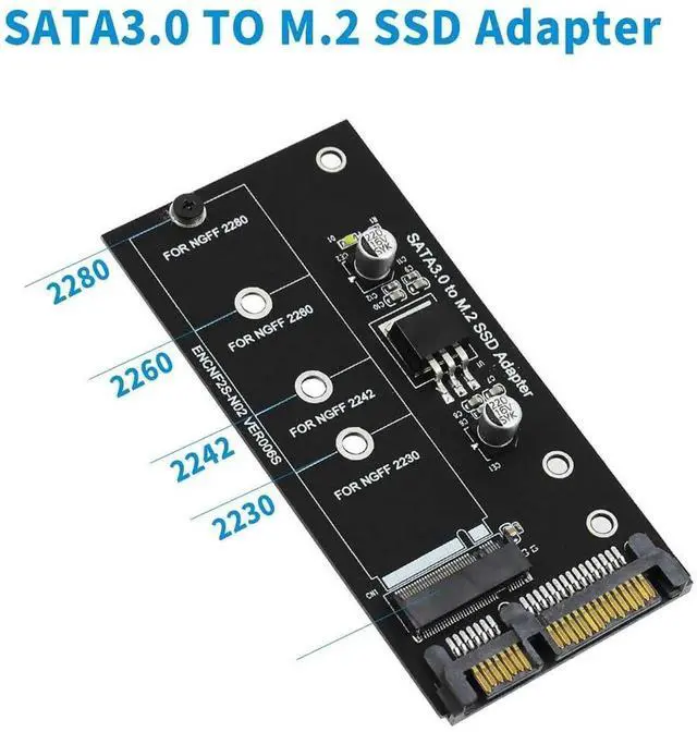 Alt view image 7 of 7 - JAENFONG SATA 3 to M.2 (NGFF) SSD 7+5 Pin Connector Converter Adapter Card M2 to SATA III Expansion Card B Key Support 30/42/60/80mm (Black)