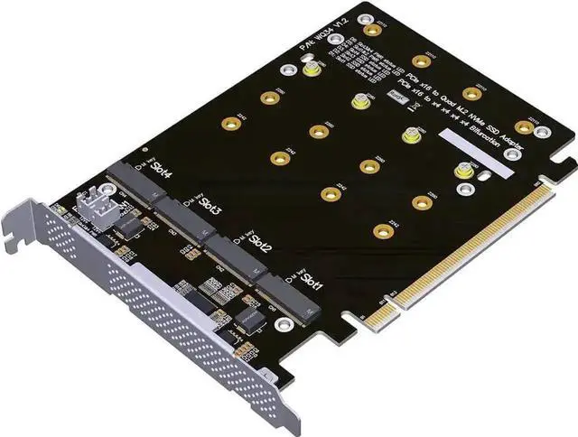 Main image of JAENFONG PCIe 4.0 16x to 4X M.2 NVME SSD Adapter Card PCIe 4.0 GEN4 Full Speed Bifurcation Four-Bay Board Expansion Card 1 to 4 M.2 NVMe SSD Adapter Support 2242 2260 2280 22110 (No Heatsink)