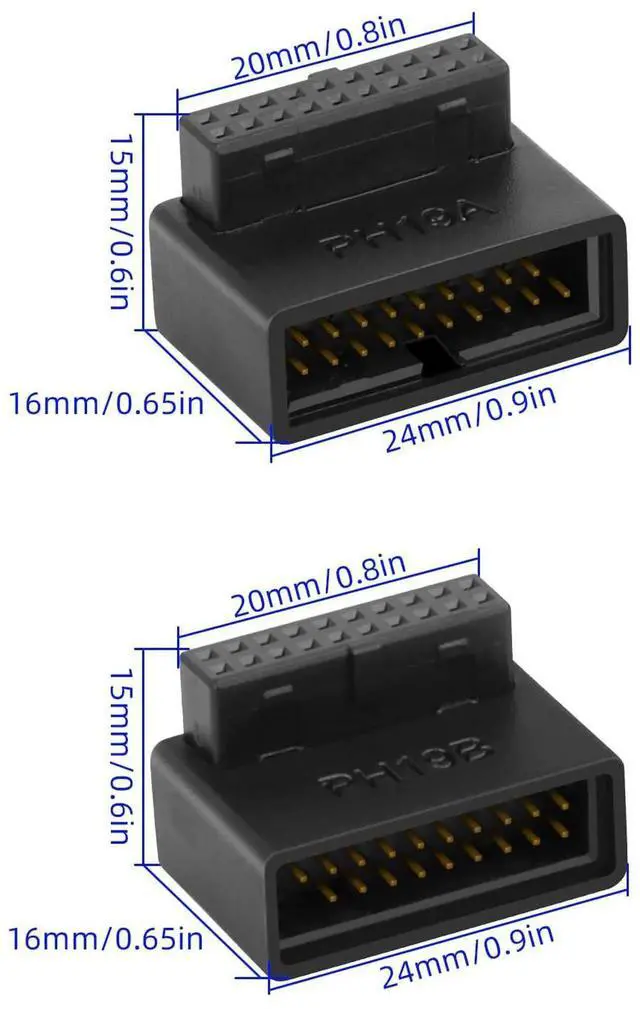 Alt view image 3 of 7 - JAENFONG  2-Pack 90 Degree Up & Down Angle USB 3.0 Motherboard Adapter, L Turn 19Pin/20Pin Male to Female Extension Adapter, Socket for Desktop PC Motherboard Internal Connector