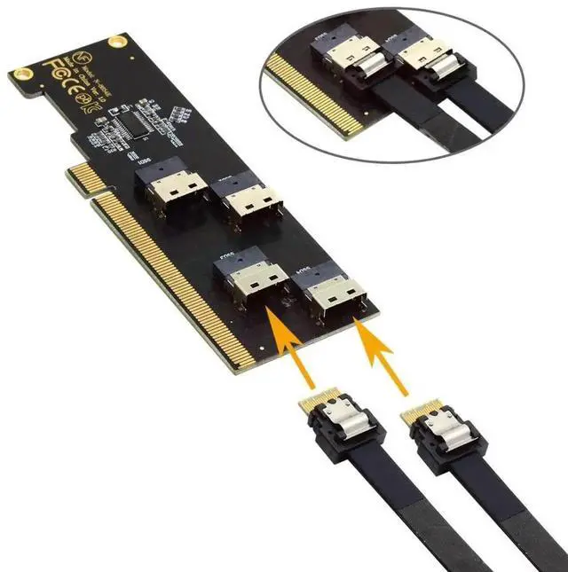 Alt view image 6 of 7 - JAENFONG  Four 4X Slimline SFF-8654 X4 NVME to PCI-Express X16 3.0 4.0 Raid Card VROC Raid0 Hyper Adapter
