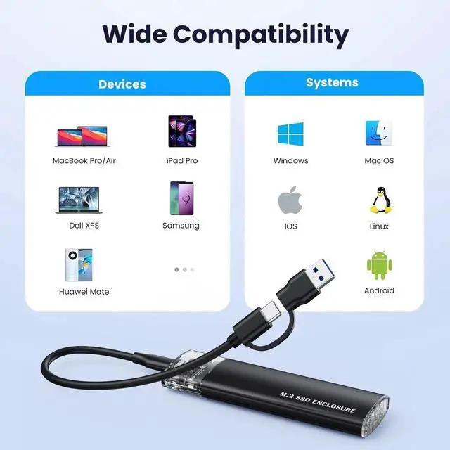 Alt view image 7 of 7 - JAENFONG  M.2 NVME SATA SSD Enclosure Adapter, 10Gbps USB 3.1 Gen 2 Type C NVME Enclosure for M.2 NVMe PCIE M-Key / B+M SATA B+M Key Sizes 2230 2242 2260 2280 SSD