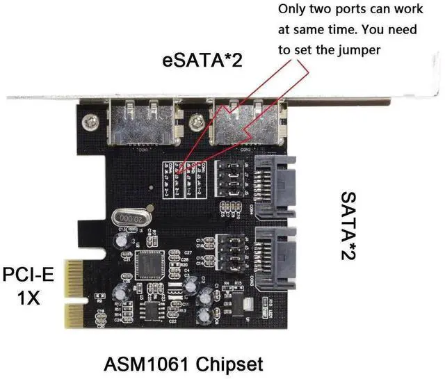 Alt view image 4 of 7 - JAENFONG PCIe X1 to 2 SATA 3.0 2 eSATA PCIE SATA3 6Gbps PCIe Expansion Card Adapter