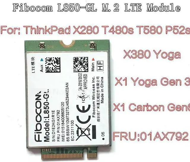 Main image of JAENFONG  Fibocom L850-GL L850 01AX792 forThinkpad X1 Carbon 6th X280 T480 T480s X1 Yoga 3rd 4th T490 T490s T580 L580 P52 WWAN Card