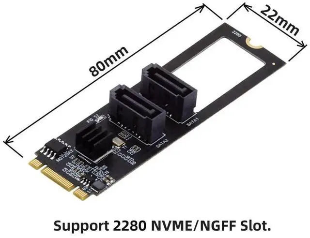 Alt view image 5 of 7 - JAENFONG NGFF Key B+M PCI Express to SATA 3.0 6Gbps Dual Ports Vertical Adapter Converter Hard Drive Extension Card JMB582 2280