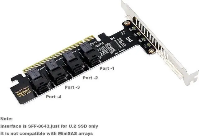Alt view image 2 of 7 - JAENFONG Quad U.2 NVME SSD to PCIe 4.0/3.0 x16 Expansion Card,4-Drive U.2 SSD 32Gbps Card with LED Indicator,PCIe x16 to SFF-8643 for SFF-8639 U.2 HDD with Full Profule and Low Profile PCI Brackets