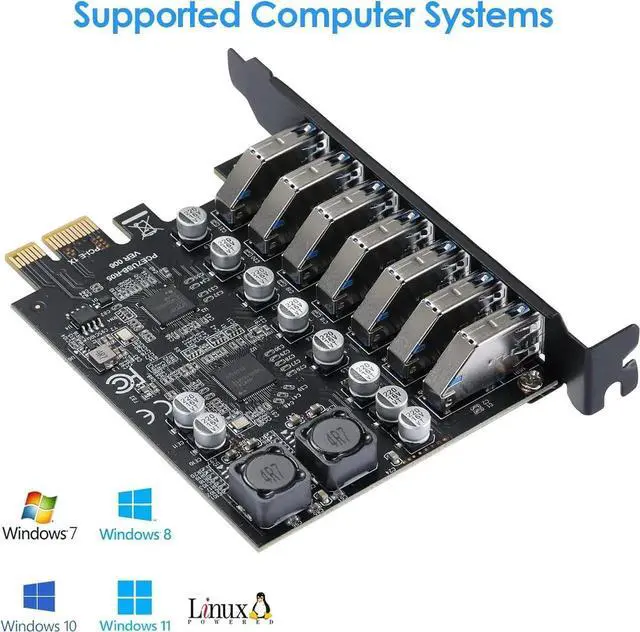 Alt view image 6 of 7 - JAENFONG 7 Port PCI Express Expansion Card, USB 3.0 7 Port Front Expansion Card, PCIE USB Hub Controller Adapter for Connect 7 Devices Expanded, Supports Windows 11/10/8/7 / Vista/XP (32/64-bit)