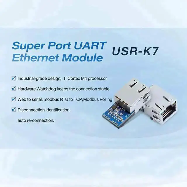 Alt view image 2 of 7 - JAENFONG USR-K7 Low Cost TTL UART to Ethernet Module 10/100Mbps Super Port Ethernet to Serial Module Support Modbus RTU to Modbus TCP with RJ45 Port (5PCS)