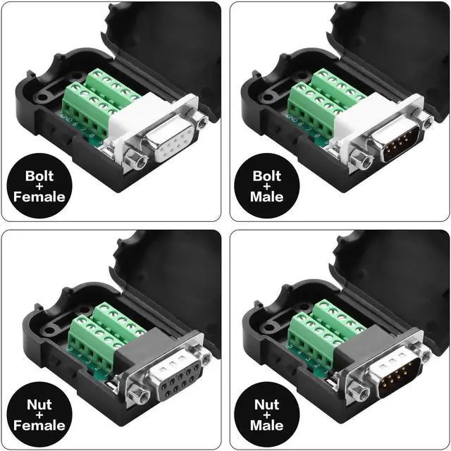 Alt view image 2 of 7 - JAENFONG  1 Pair DB9 Breakout Connector RS232 D-SUB 9-Pin Port Male+Female Serial Solderless Adapter Terminal Connector Signal Module with case (B, Nuts)