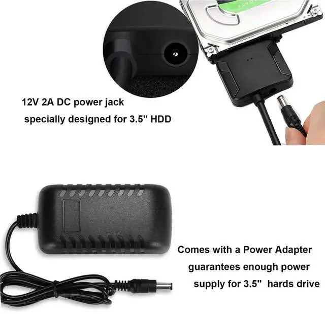 Alt view image 5 of 7 - JAENFONG SATA to USB 3.0 Adapter, External Hard Drive Converter Cable for 2.5" 3.5" HDD, SSD with Power Supply