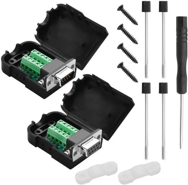 Main image of JAENFONG  1 Pair DB9 Breakout Connector RS232 D-SUB 9-Pin Port Male+Female Serial Solderless Adapter Terminal Connector Signal Module with case (B, Long Bolts)