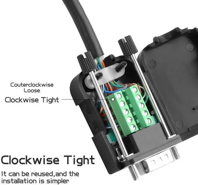 Alt view image 5 of 7 - JAENFONG  1 Pair DB9 Breakout Connector RS232 D-SUB 9-Pin Port Male+Female Serial Solderless Adapter Terminal Connector Signal Module with case (B, Long Bolts)