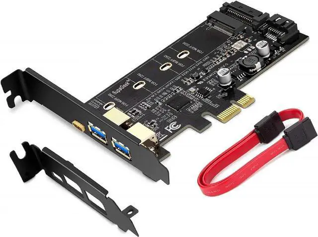 Main image of JAENFONG PCI-E to USB 3.0 PCI Express Card incl.1 USB C and 2 USB A Ports,Type B, NVME not Supported, SATA Input, NGFF Output, SATA Protocol M.2 only, with Flat Bracket