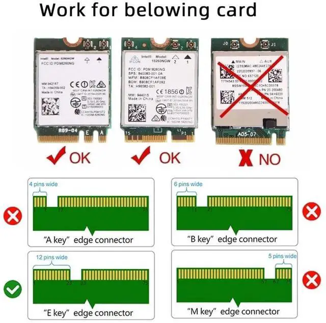 Alt view image 3 of 7 - JAENFONG  PCI-E X1 to NGFF A+E/E-Key Wireless Network Card PCI Express Expansion Card Adapter with Dual Antenna for Wifi5 Wifi6 Wifi6E,Bluetooth 5.3(USB Port),Supports Windows 11/10