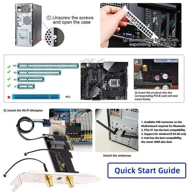 Alt view image 2 of 7 - JAENFONG  PCI-E X1 to NGFF A+E/E-Key Wireless Network Card PCI Express Expansion Card Adapter with Dual Antenna for Wifi5 Wifi6 Wifi6E,Bluetooth 5.3(USB Port),Supports Windows 11/10