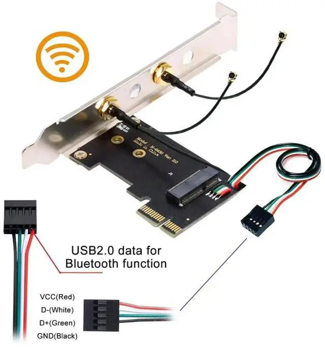 Alt view image 4 of 7 - JAENFONG  PCI-E X1 to NGFF A+E/E-Key Wireless Network Card PCI Express Expansion Card Adapter with Dual Antenna for Wifi5 Wifi6 Wifi6E,Bluetooth 5.3(USB Port),Supports Windows 11/10