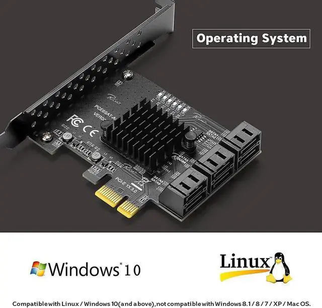 Alt view image 2 of 7 - JAENFONG PCIe SATA Card, PCI-E 3.0 to 6 Port SATA Card, SATA Controller Expansion Card with Low Profile Bracket, Non-Raid, Boot as System Disk, Support 6 SATA 3.0 Devices