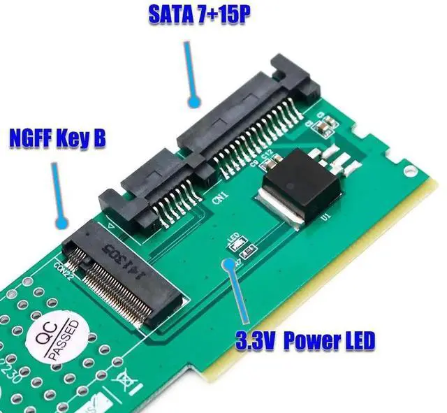 Alt view image 5 of 7 - JAENFONG M.2 NGFF B-Key SATA-Bus SSD to SATA3 Adapter DDR Memory Slot Installation Expansion Riser Card for 2230 2242 2260 2280 M2 SSD