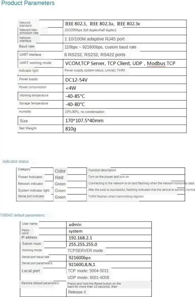 Alt view image 6 of 7 - JAENFONG 8 Ports RS232 RS485 RS422 to Ethernet TCP/IP Converter Multiple Serial Device Server Switch Modbus Gateway