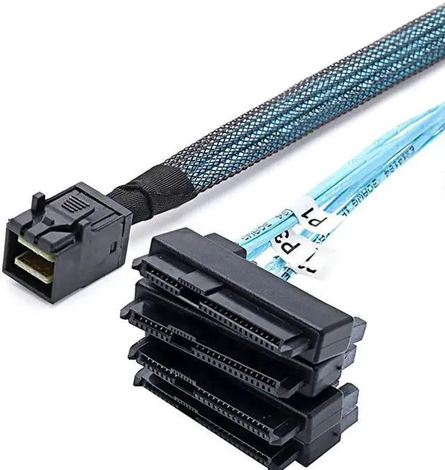 Alt view image 4 of 6 - JAENFONG SFF8643 Internal Mini SAS HD to 4 29pin SFF8482 connectors with SAS 15pin Power Port 12GBS Cable 1M