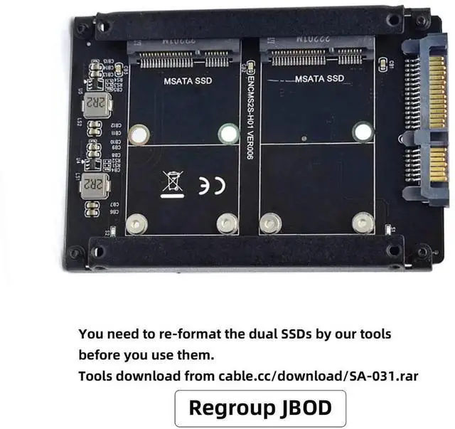 Alt view image 3 of 7 - JAENFONG Dual MSATA Mini-SATA SSD Card JOBD Raid0 Span Bridge to 2.5inch SATA Combo HDD Disk Drive Enclosure
