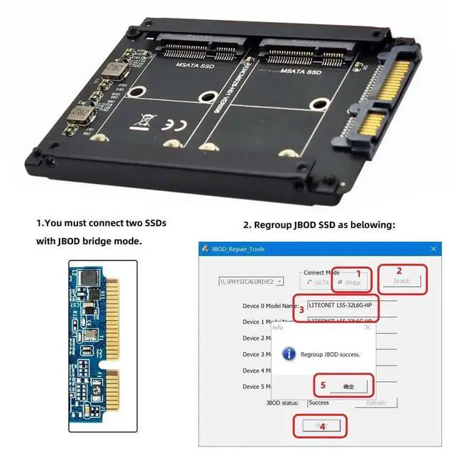 Alt view image 5 of 7 - JAENFONG Dual MSATA Mini-SATA SSD Card JOBD Raid0 Span Bridge to 2.5inch SATA Combo HDD Disk Drive Enclosure