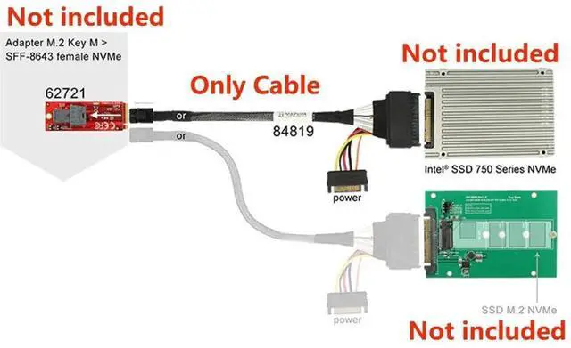 Alt view image 2 of 7 - JAENFONG PCIe 4.0 SFF-8643 to SFF-8639 Cable with SATA Power for U.2 SFF-8639 NVME SSD Motherboard Internal Expansion 1.64FT/0.5M
