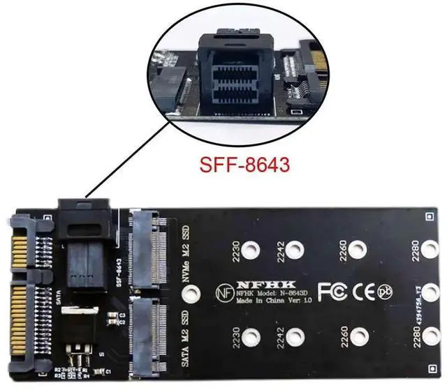 Alt view image 7 of 7 - JAENFONG M.2 NGFF to SATA NVME PCIe SSD to SFF-8643 Expansion Card Adapter for Mainboard