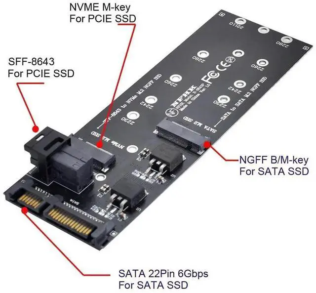 Alt view image 5 of 7 - JAENFONG M.2 NGFF to SATA NVME PCIe SSD to SFF-8643 Expansion Card Adapter for Mainboard