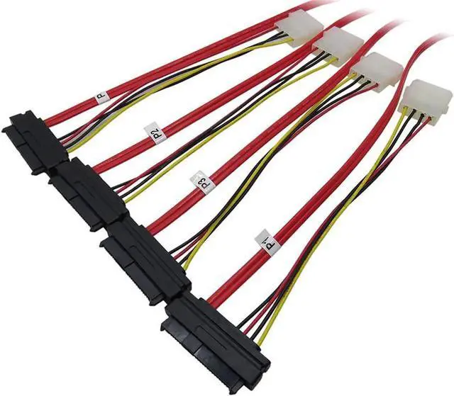 Alt view image 3 of 4 - JAENFONG 1M Internal Mini SAS SFF-8087 to 4 x SAS 29pin SFF-8482 Cable w/ Molex 4pin Power ,Mini SAS Host/Controller to 4 SAS SFF-8482 Target/Backplane-3.3ft