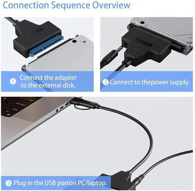 Alt view image 2 of 6 - JAENFONG SATA to USB 3.0 and USB C Adapter Cable for 3.5 2.5 Inch SSD/HDD Hard Drive Reader, External Converter for SSD/HDD Data Transfer with 12V/2A Power Adapter