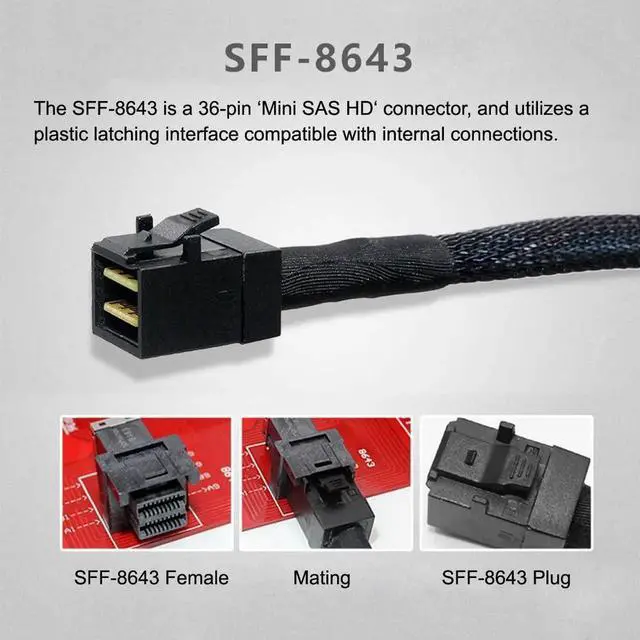 Alt view image 6 of 6 - JAENFONG Cable OcuLink PCIe PCI-Express SFF-8611 4i to Mini HD SFF-8643 SSD Data Active Cable 50cm