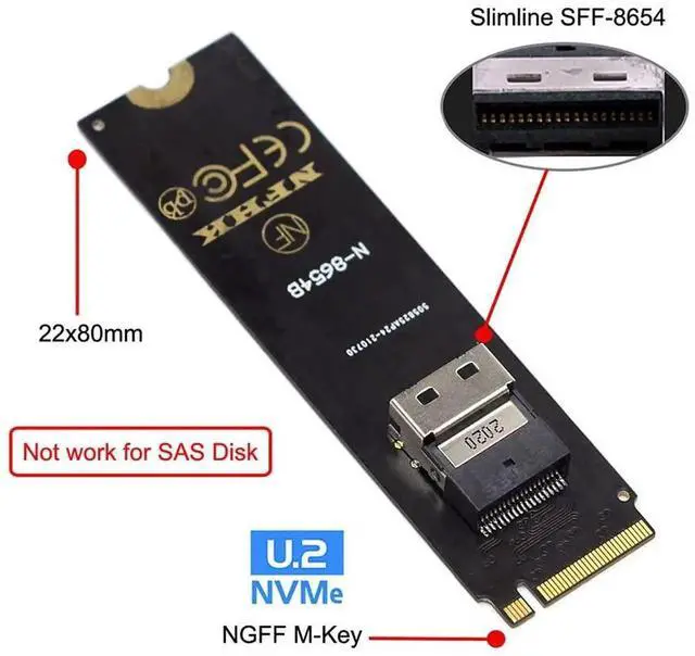 Alt view image 2 of 7 - JAENFONG  NGFF M-Key NVME to U.2 U2 Kit SFF-8639 to SFF-8654 Slimline SAS PCIe SSD Adapter for Mainboard