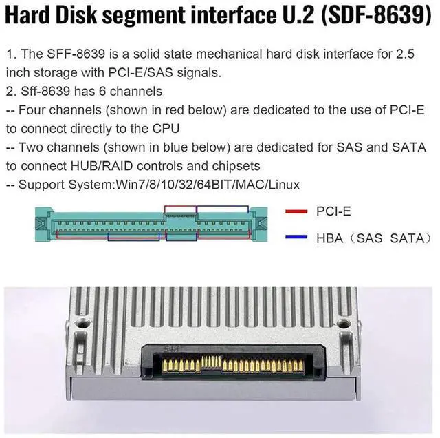 Alt view image 6 of 7 - JAENFONG  NGFF M-Key NVME to U.2 U2 Kit SFF-8639 to SFF-8654 Slimline SAS PCIe SSD Adapter for Mainboard